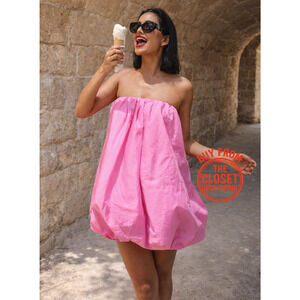 ZARA Strapless Mini Dress Pink Balloon Skirt NWT